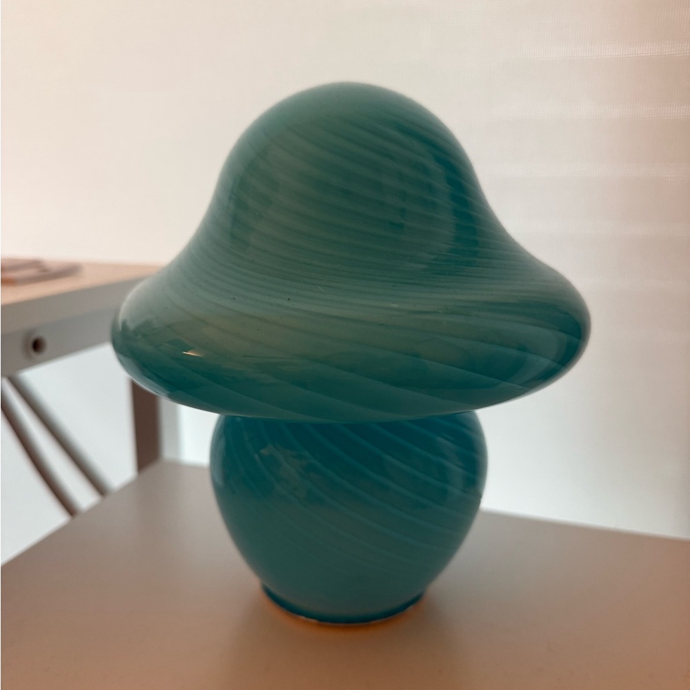 Blue Swirled Glass Mushroom Lamp